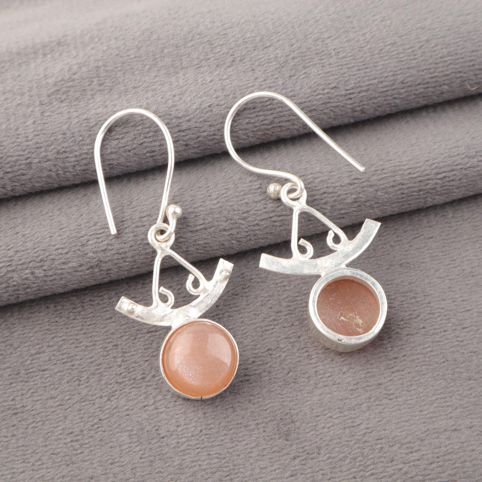 

Peach Moonstone Gemstone 925 Sterling Silver Handcrafted Jewelry Earrings 1.63 EE-152-26