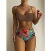 Bikini swimsuit women's solid color floral split swimsuit into high waist sexy swimsuit bikini