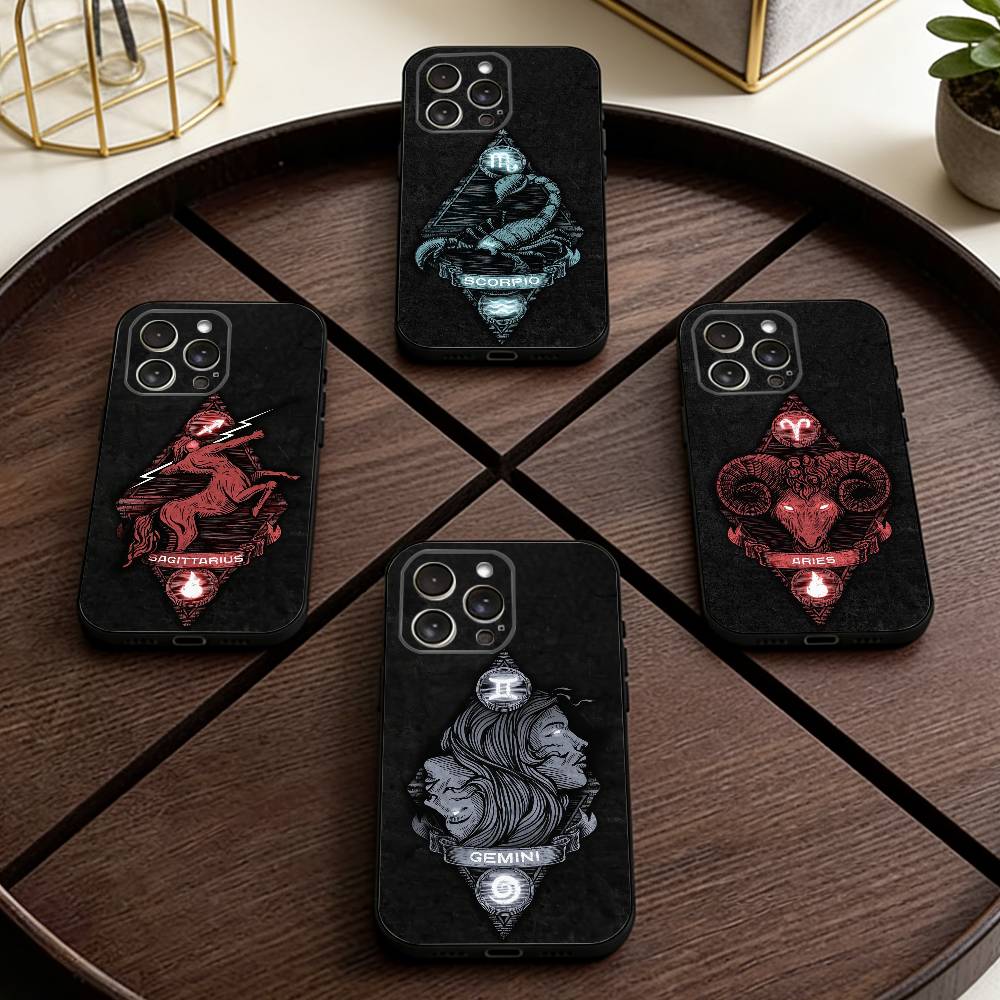 Twelve zodiac signs Phone Case For iPhone 17,16,15,14,13,12,11 Plus,Pro Max,XS,Soft Silicone Black Cover