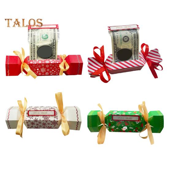 4Pcs Christmas Surprise Money Pull Pouch DIY Cash Pull Out Box with Ribbons Holiday Money Holder for Cash Gift Pull
