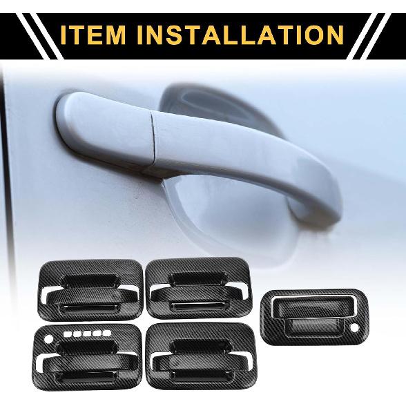 

1 Set Door Handle Bowl Cover Tailgate Door Handle Cover for Ford F-150 2004-2014 Car Door Handle Protector with Keypad ABS Fiber Pattern Black