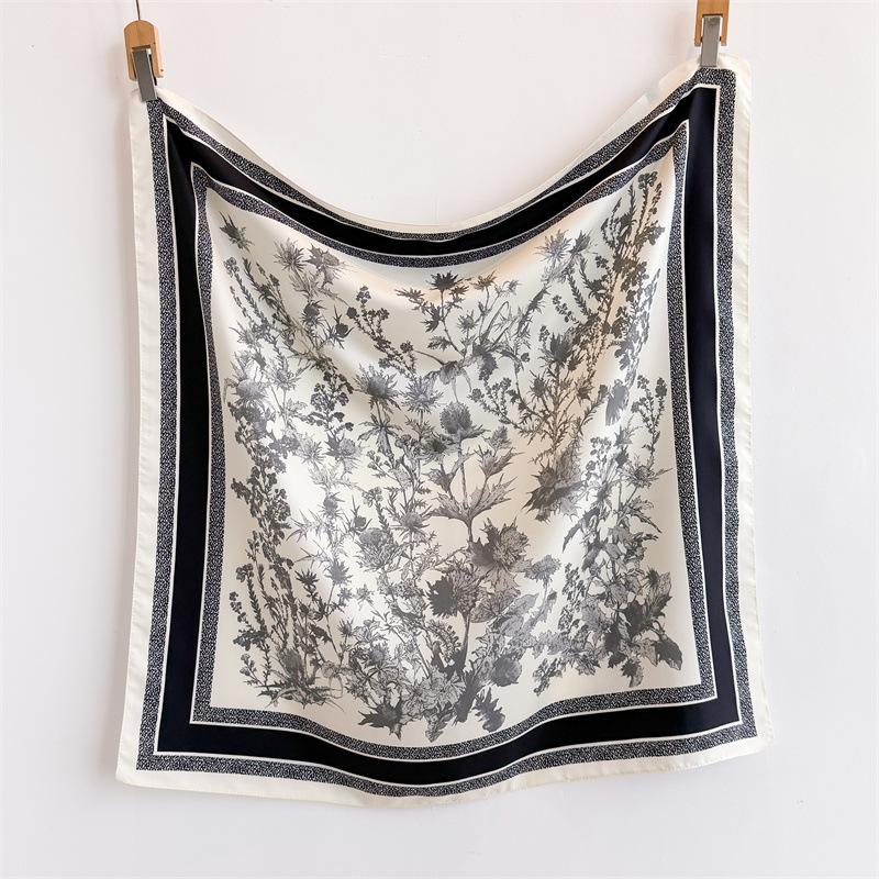 New Korean version oblique silk pattern large square scarf 91 fashionable versatile printing imitation silk dust-proof shawl headscarf women
