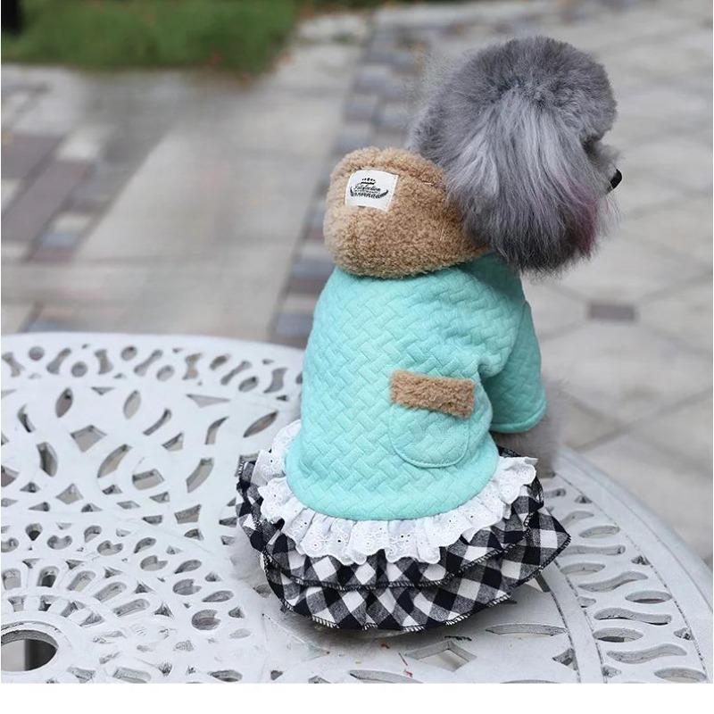 

Юбка с капюшоном в клетку для домашних животных, лоскутное пальто, платье, теплое пальто для собак, одежда для щенков на осень и зиму, одежда для собак маленьких собак, щенок XXL