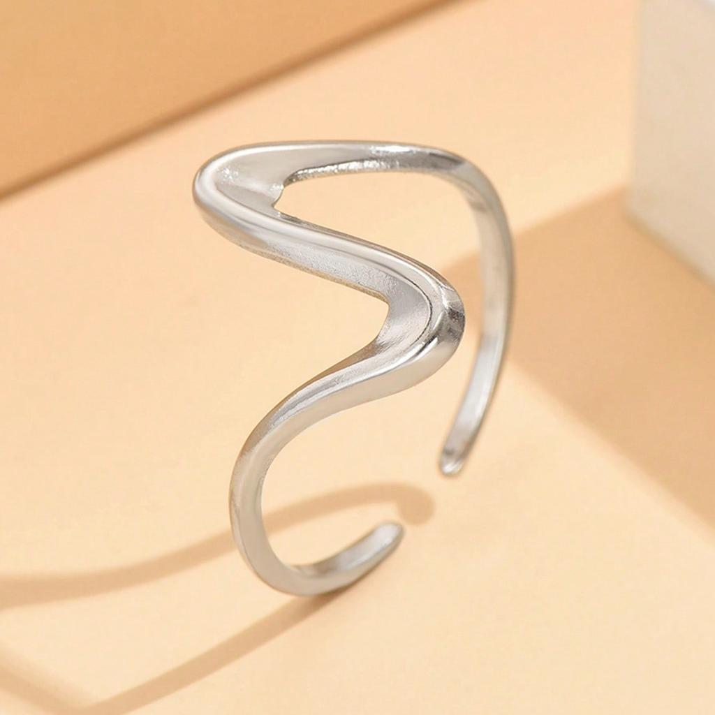 1 Pair Of Personalized Irregular Curve Opening Rings, Stainless Steel Adjustable Rings, Simple And Versatile Commuting Accessories