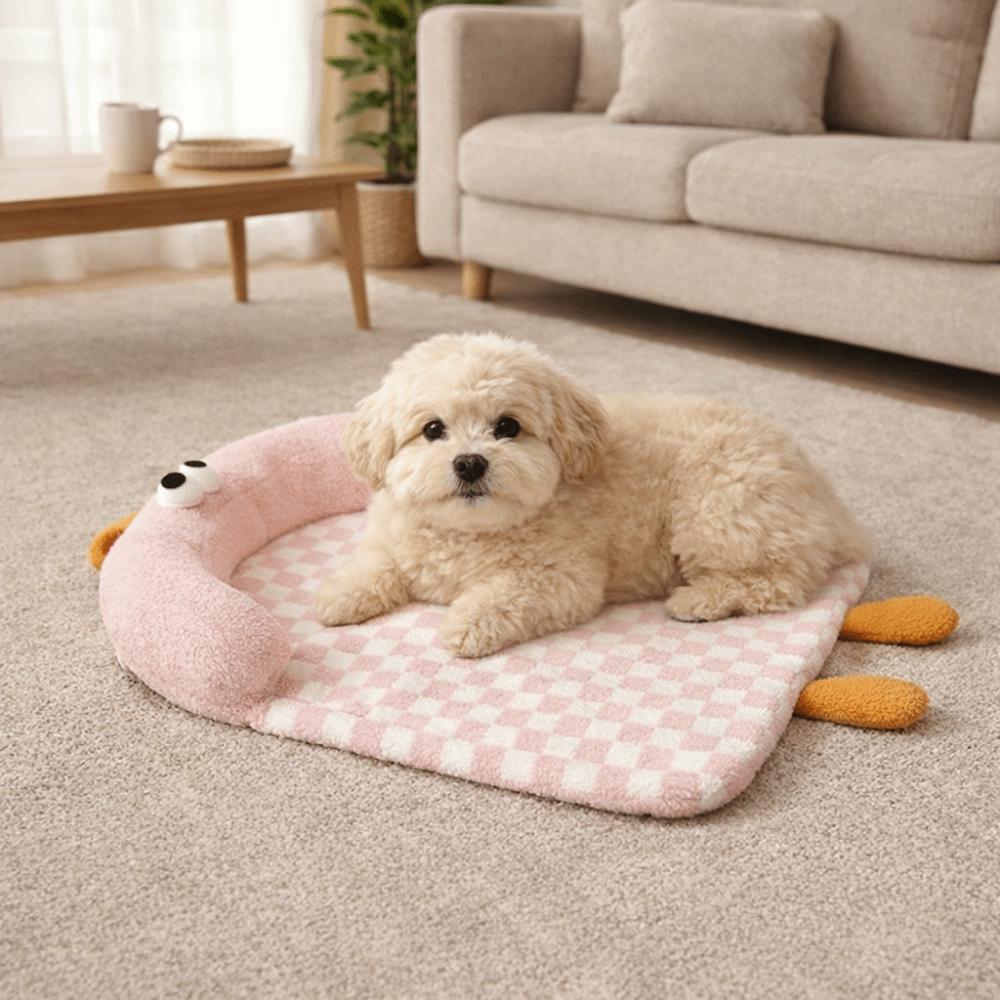 Cartoon Warm Cat Sleeping Mat Pillow Design Checkered Dog Sofa Bed Non Slip Removable Pet Mattress Indoor