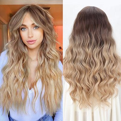 Long Wavy Dark Blonde Wig for Women Lace Front Wigs Natural Looking Middle Part Curly Wig Heat Resistant Synthetic Wigs for Daily Party Use