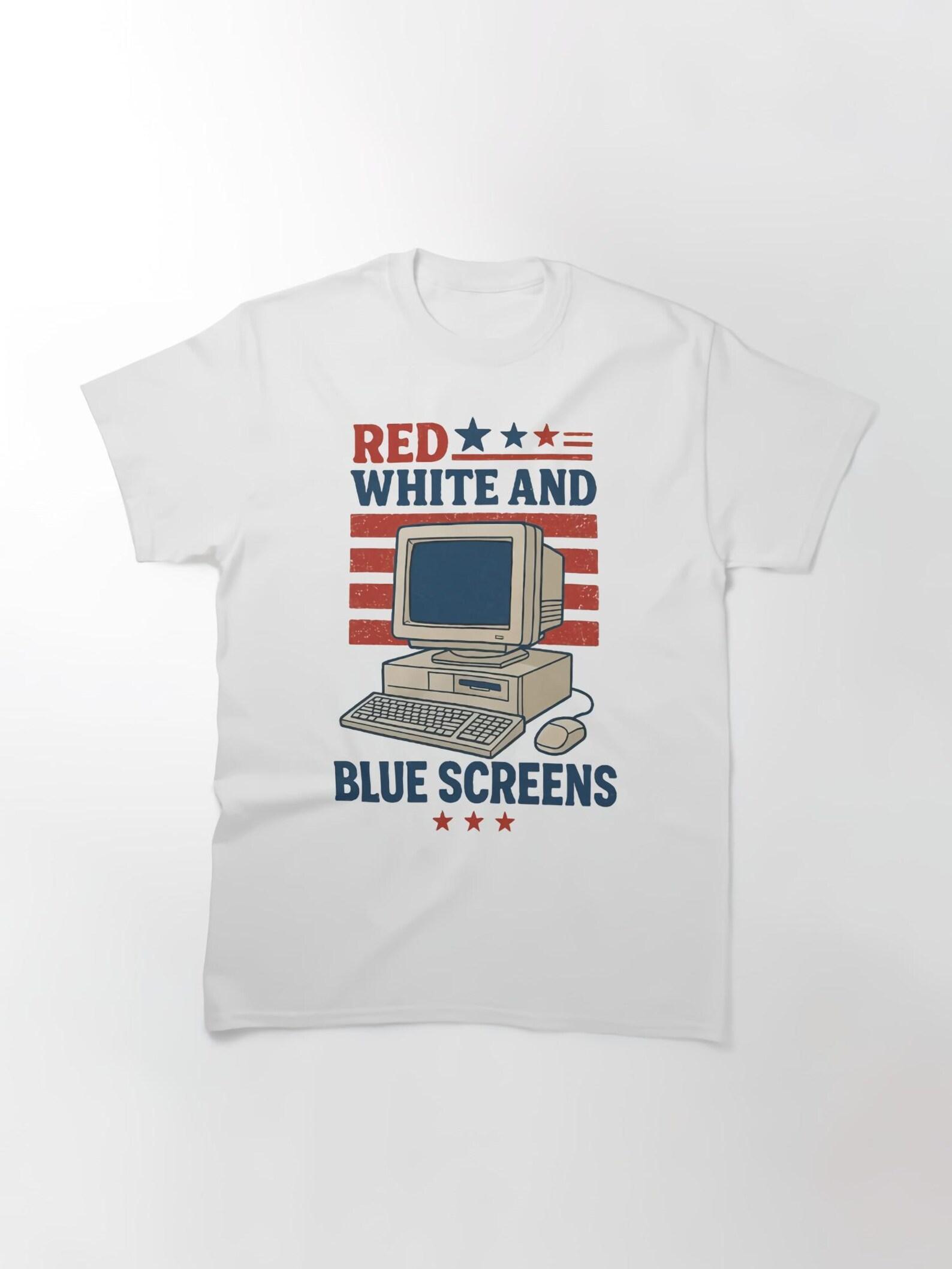 Red white and Blue Screens White T shirt Size S-4X Casual S