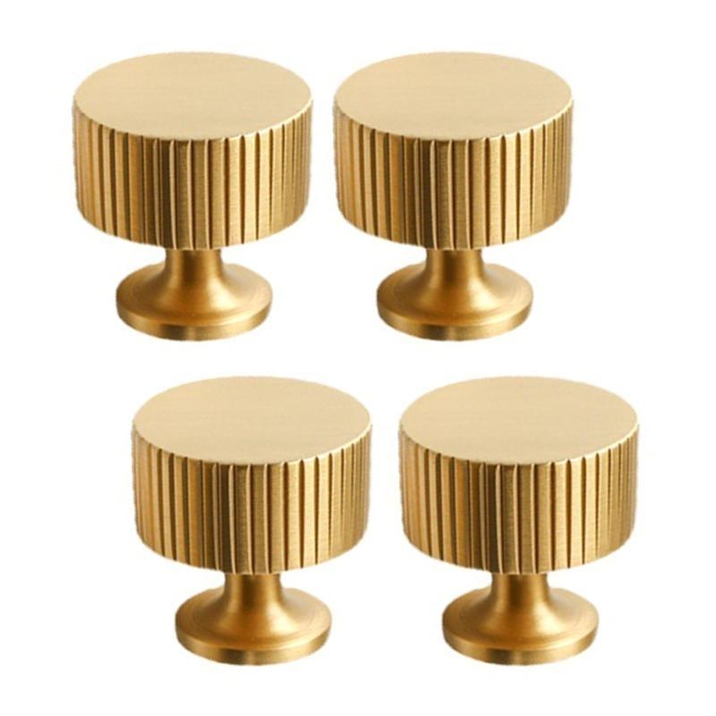 B0KB Set of 4 Brushed Gold Brass Drawer Knobs Elegant Brass Pulls for Household