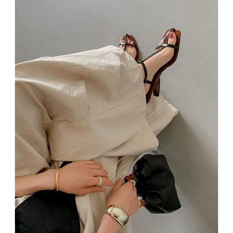 Fashion The  Summer New French Style Versatile Square-toed Cross-shaped Sandals with A Niche Wedge Heel and Golden High Heel for Women