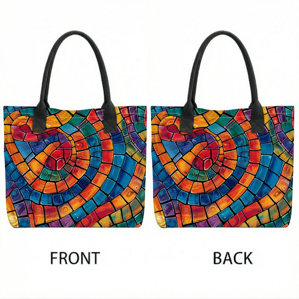  Colorful Mosaic Pattern Tote Bag Large Capacity Shoulder Handbag For Daily Use