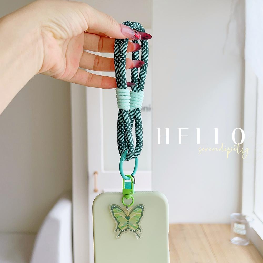 With Butterfly Pendant Cellphone Straps Hanging Cord Mobile Phone Lanyard Short Wrist Strap Charm Anti-lost Chain Women Keychain