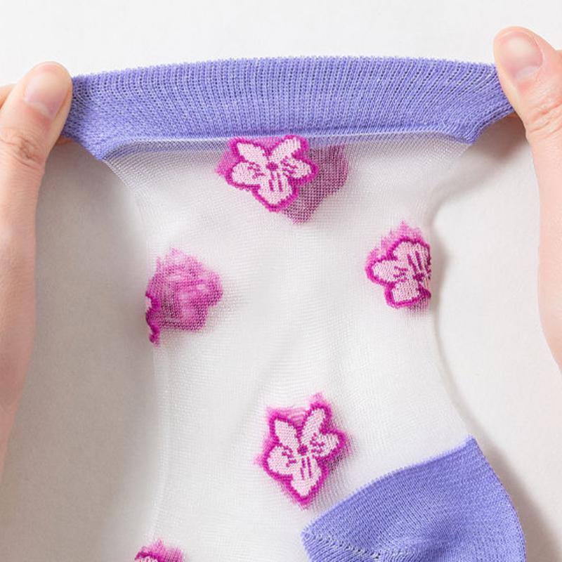 1/5/10 Pairs Summer Fashion Flowers Animal Thin Mesh Tulle Ankle Crystal Silk Socks Transparent Mesh Retro Cute Fishnet Women Cool Socks