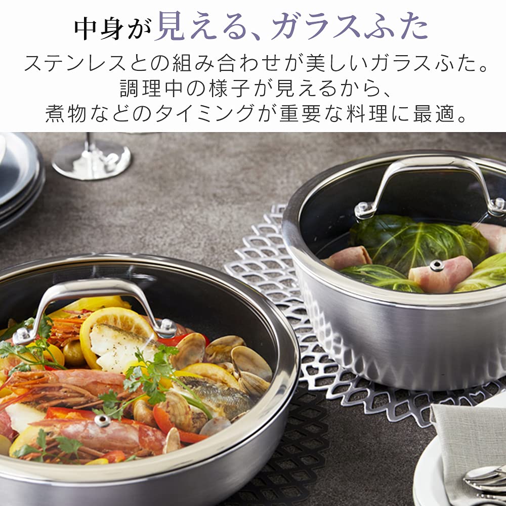 Iris Ohyama Diamond Grace Silver Stainless Steel Glass Lid, 28cm, PDG-SG28