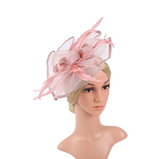 Cappello Fascinator Elegante Monocolore con Fermaglio per Capelli Piuma Decorativa Fiocco Decorazione in Rete Cappello Pillbox Accessori per Capelli