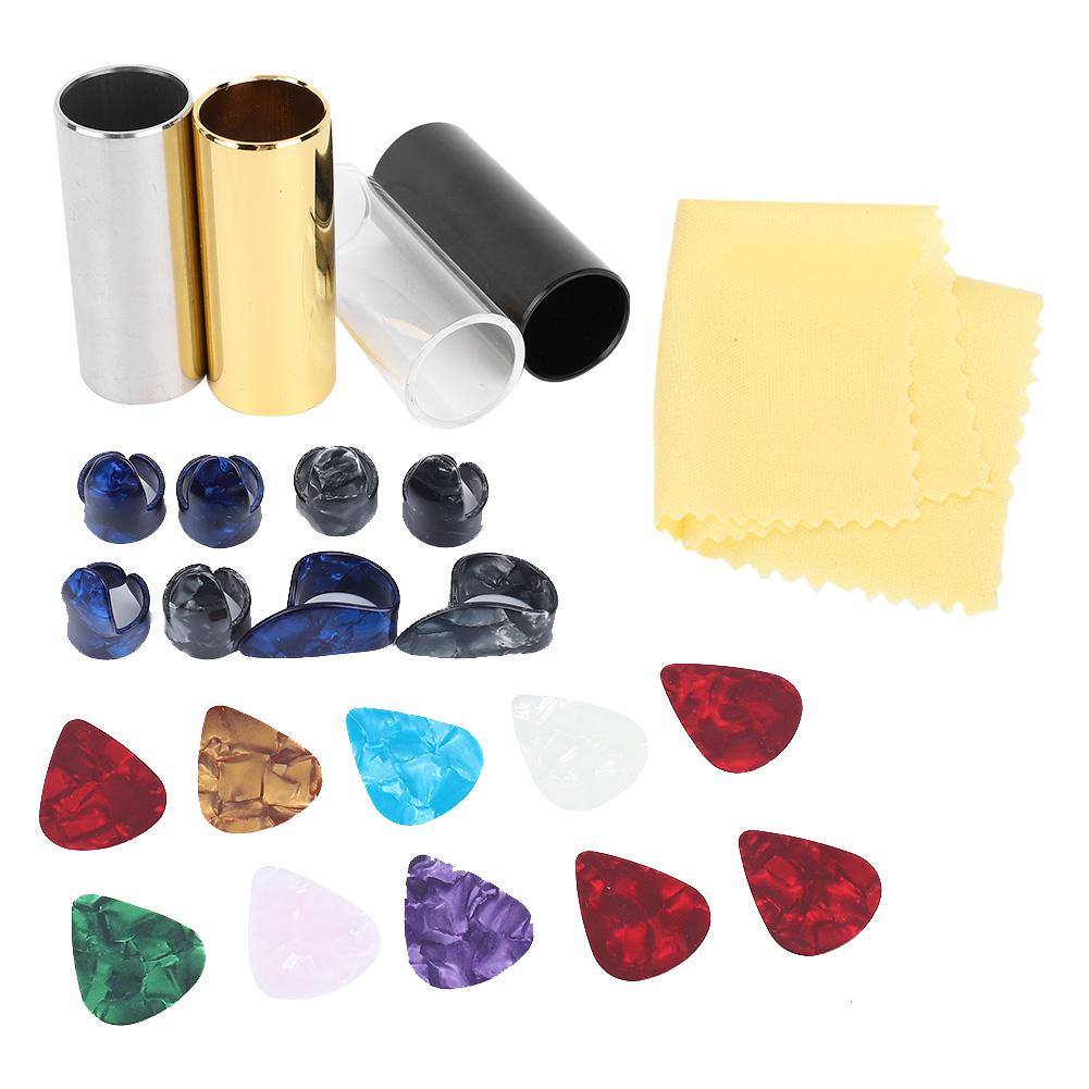 Guitar Accessories Kit 10 Celluloid Pick 4 Guitar Slider 8 Finger Cot with Iron Box