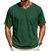 Chemise Casual pour Homme à Col en V Légère Respirante à Manches Courtes avec Poche sur la Poitrine Tissu Doux Coupe Confortable Haut d'Été