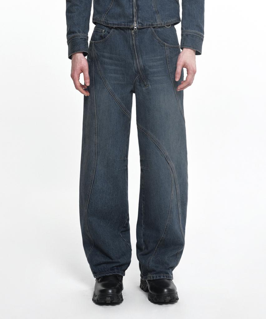 NACHE Wavy Seam Line Denim Pants (Unisex) Gray