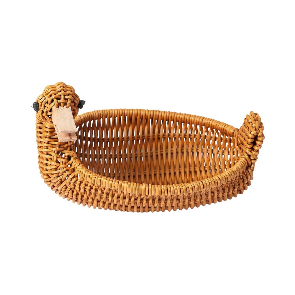 Duck Shaped Plastic Rattan Woven Basket Multi Purpose Storage Container for Fruits Snacks Toiletries Desk Bedroom Bathroom