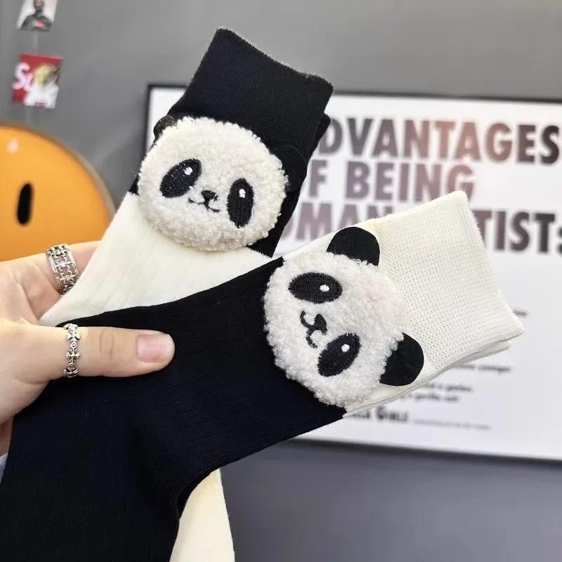 Pure Cotton Cute Socks Designer Panda Women Socks Kawaii Funny Black White Middle Tube Socks