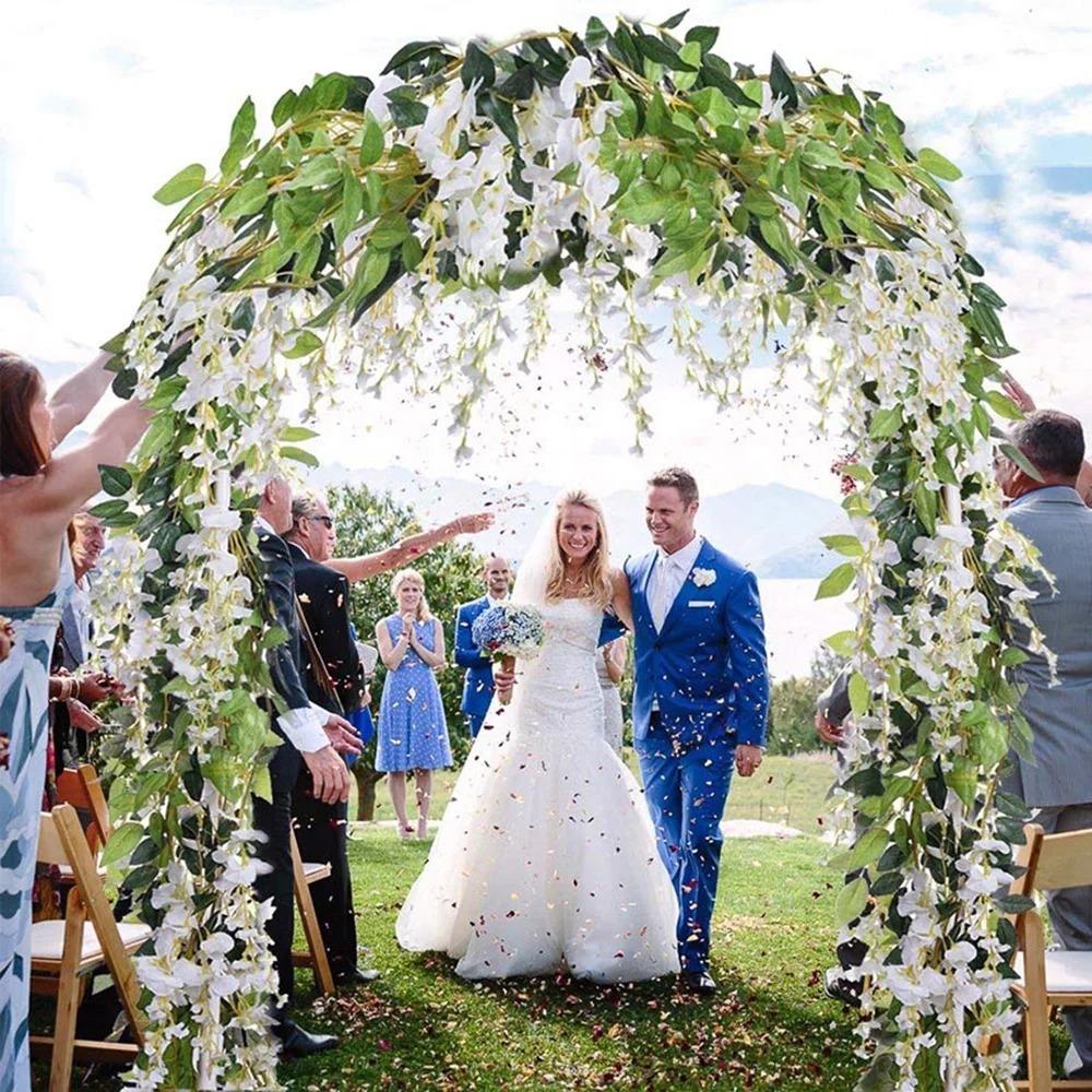 2pcs Artificial Silkflower Wisteria Blossom Vine Flower Wreath Garland Wedding Home Decoration Wedding Arch Floral Decor