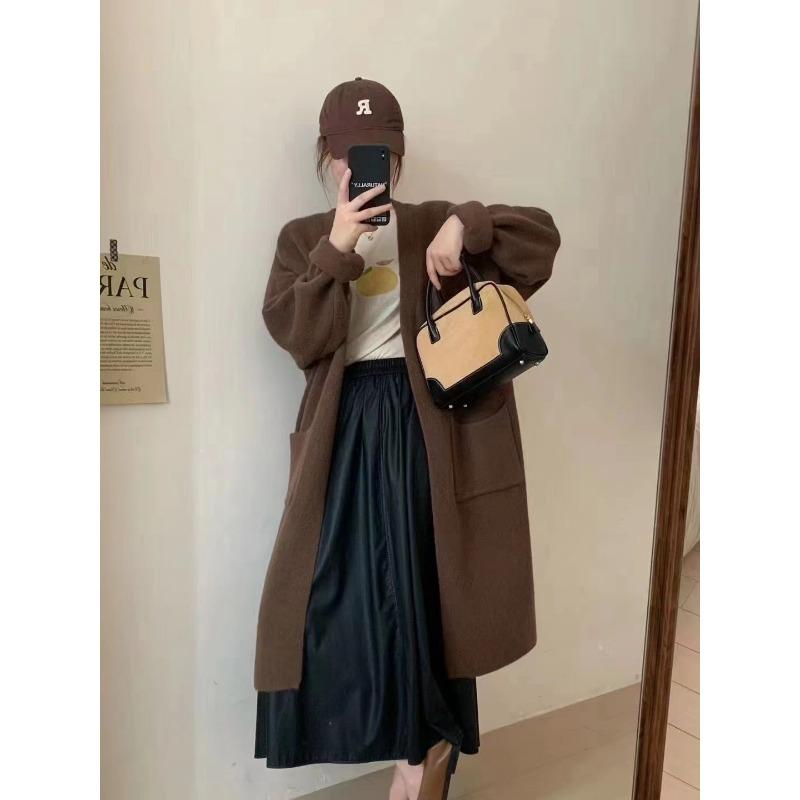 

Длинный свитер-жакет женский осенне-зимний новая модная повседневная однотонная свободная ленивая ветровка утолщенный вязаный кардиган One size