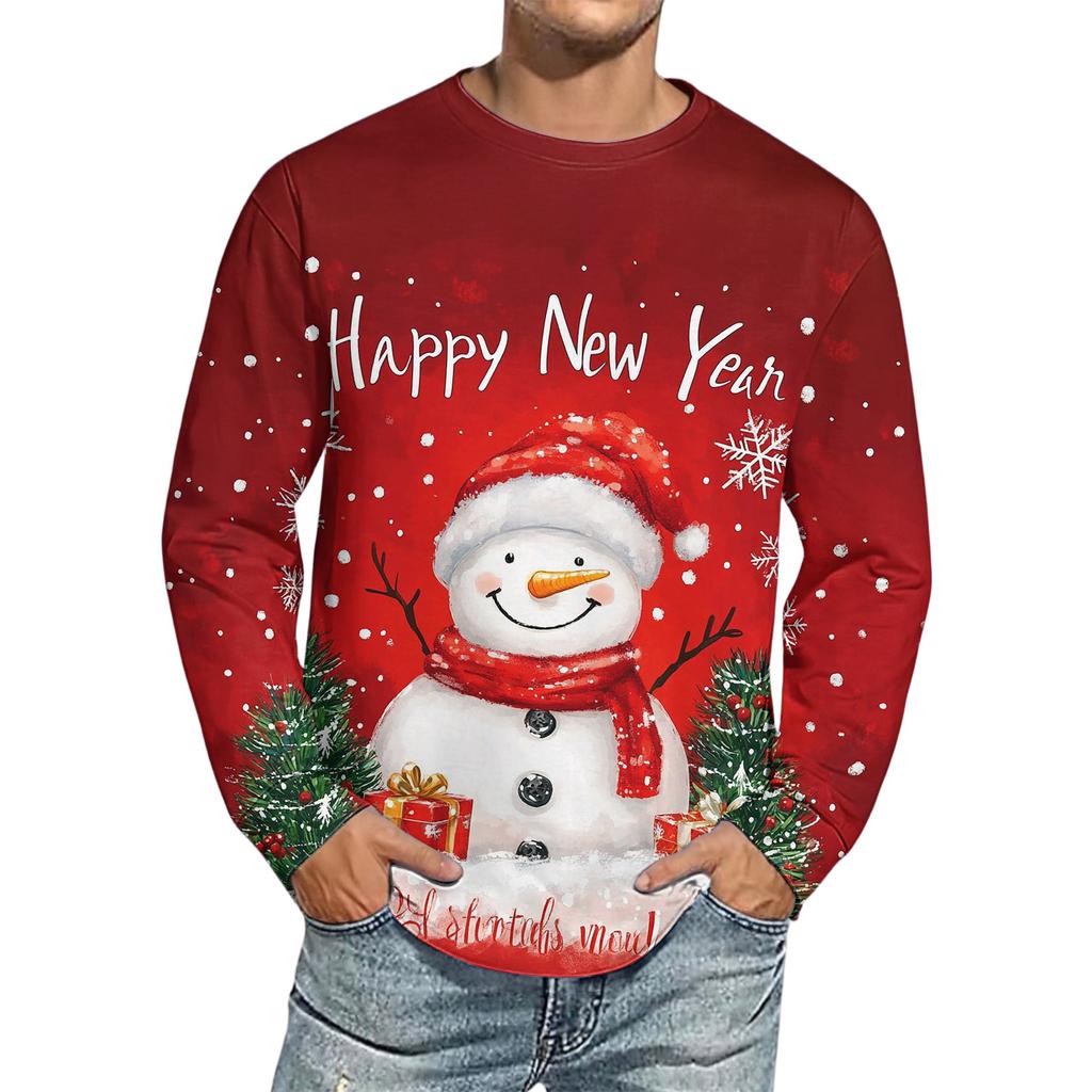Men's Christmas Printed Imitation Cotton Long-sleeved Shirt