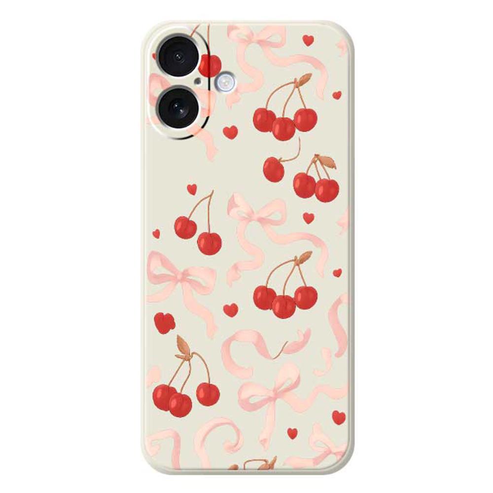 For iPhone 17 Case Big Bow Cherry Pattern Printing Straight Edge TPU Phone Back Cover