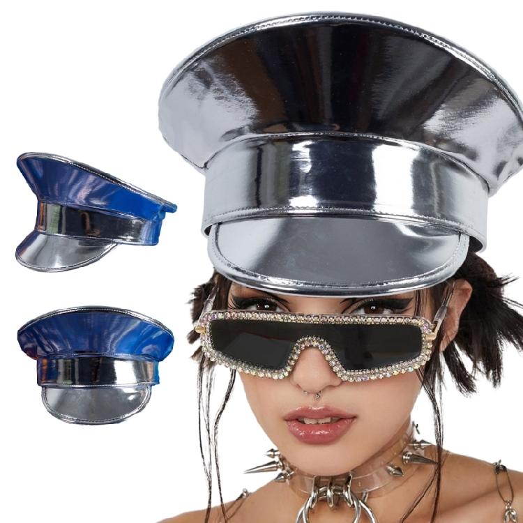 Unisex Casual Y2k Girls Beret Hat Silver Color Halloween Women PU Military Hat