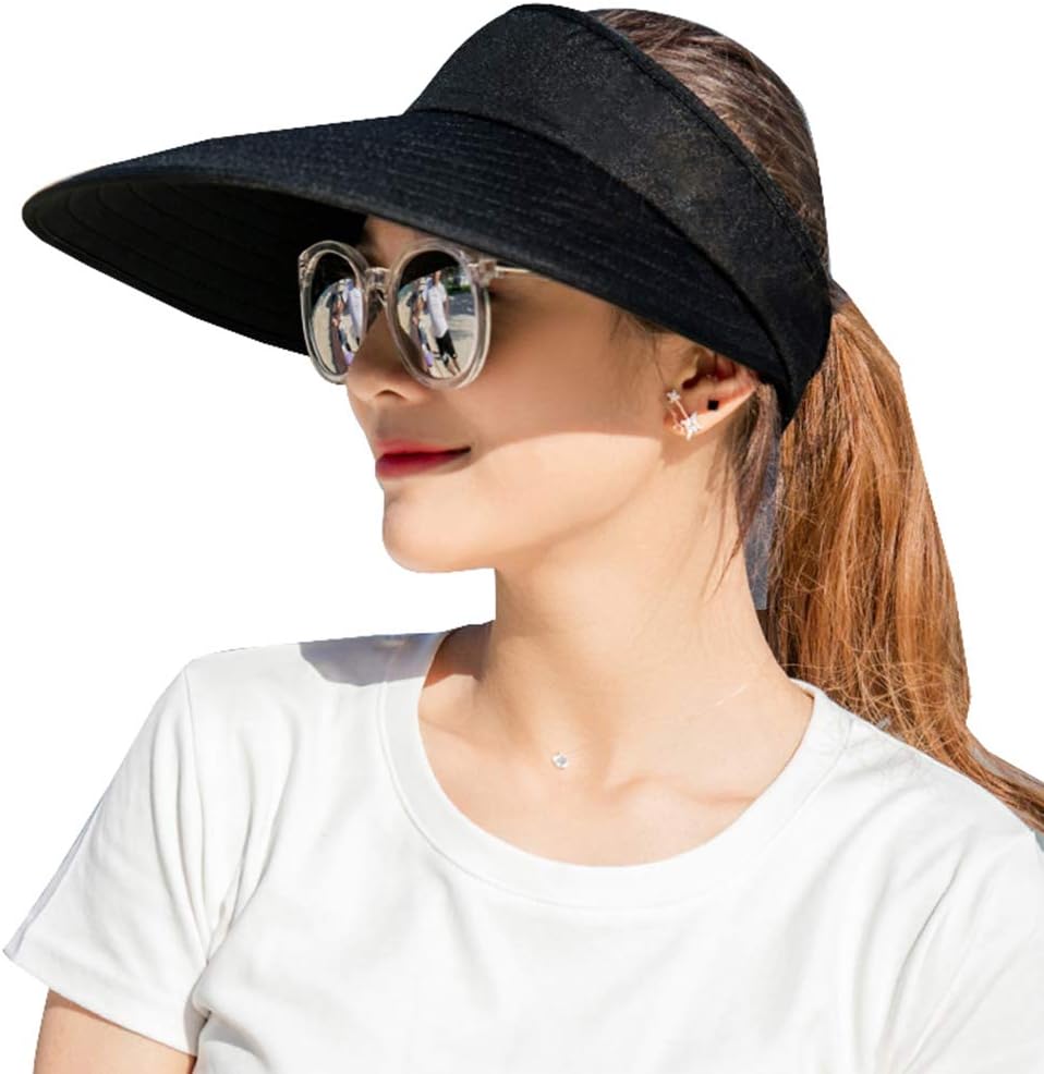 

2025 Sun Visor Hats Women Large Brim Summer UV Protection Beach Cap чорний