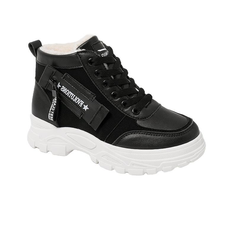 Soft leather snow boots, piled and thickened 22 winter new non-slip high-top cotton shoes, Martin cold-proof inner height increase