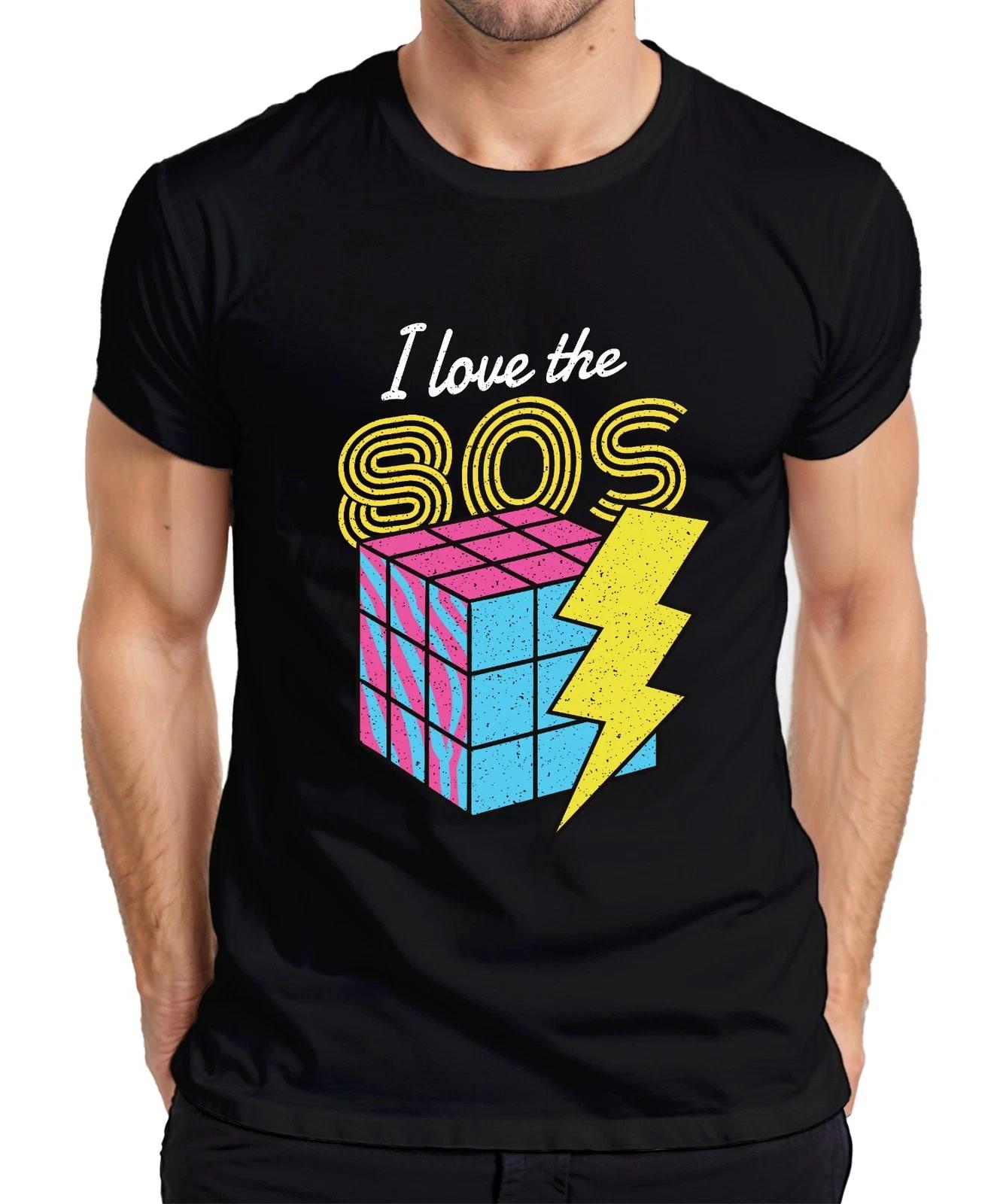 I love the 80s 80er Retro Neon Achtziger Zauberwürfel Blitz Pop Herren T-Shirt XXXL