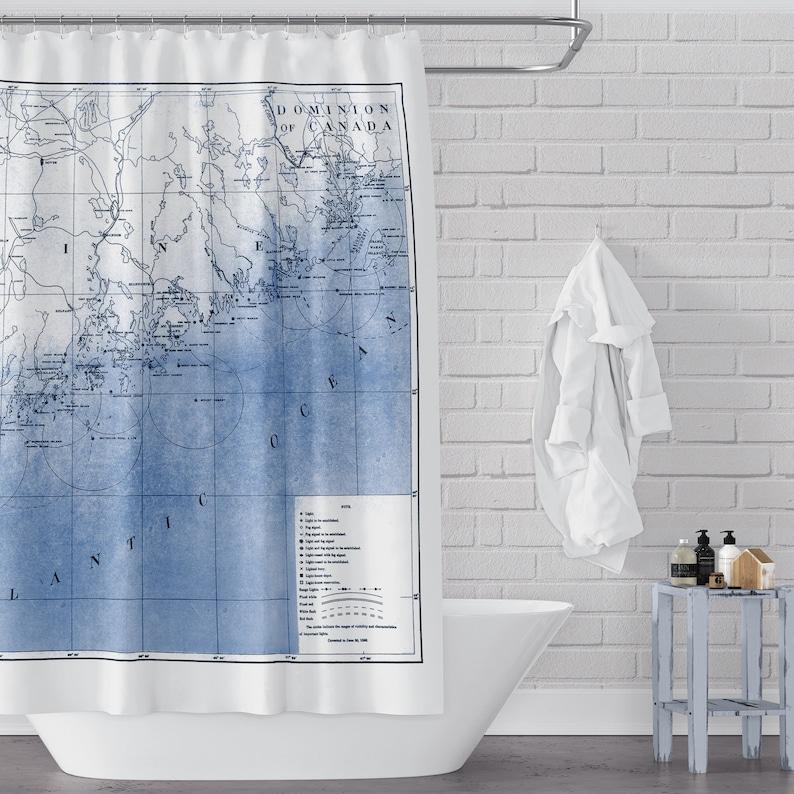 

Map Of Coastal Maine - Blue And White Fabric Shower Curtain Showing Casco Bay And Beyond - Remastered Lighthouse Location Map W60H190(CM)-1 Pcs
