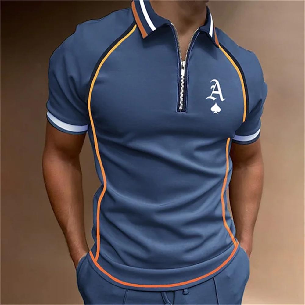 Men's king printed short sleeved polo shirt, high-quality casual zipper T-shirt, summer clothing