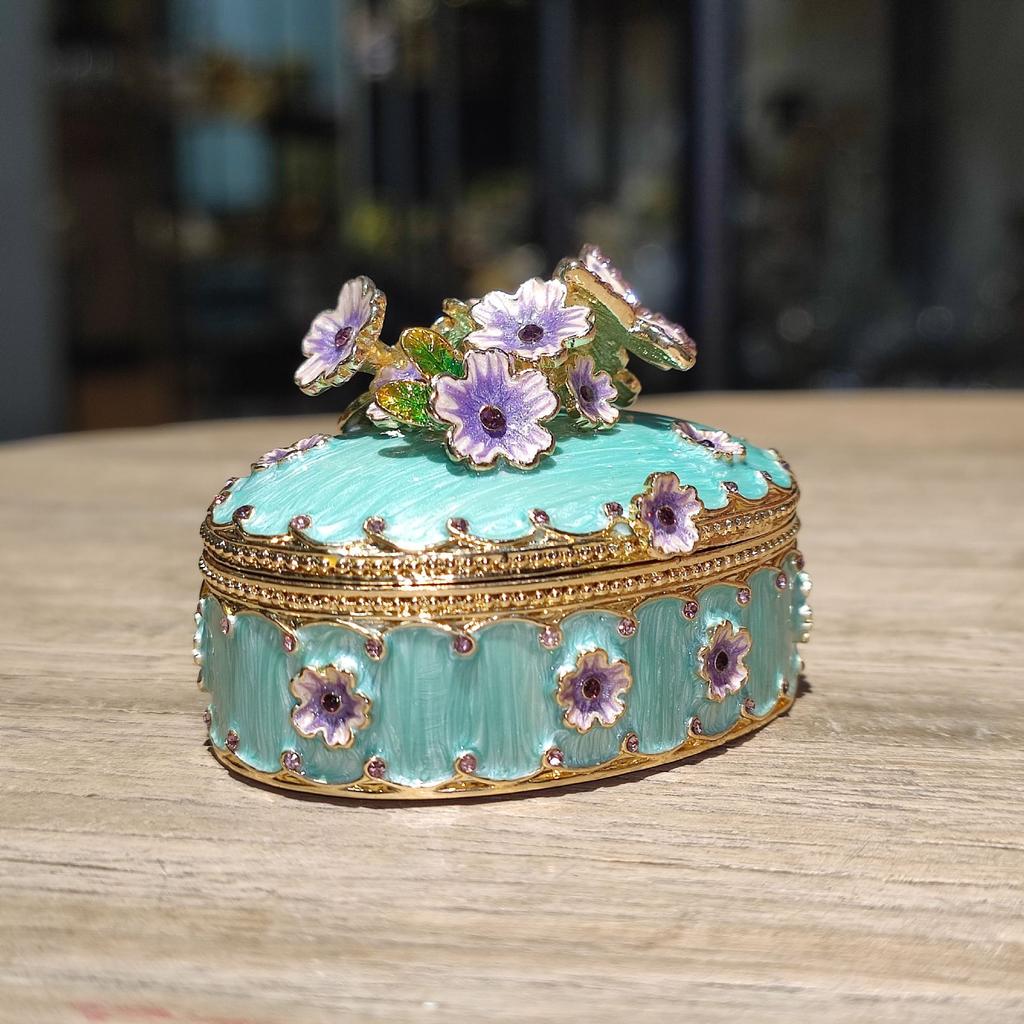 Cherry Blossoms Trinket Box Vintage Flower & Butterfly Enamel Jewelry Storage Case Handmade Ring Earring Storage Creative Gift