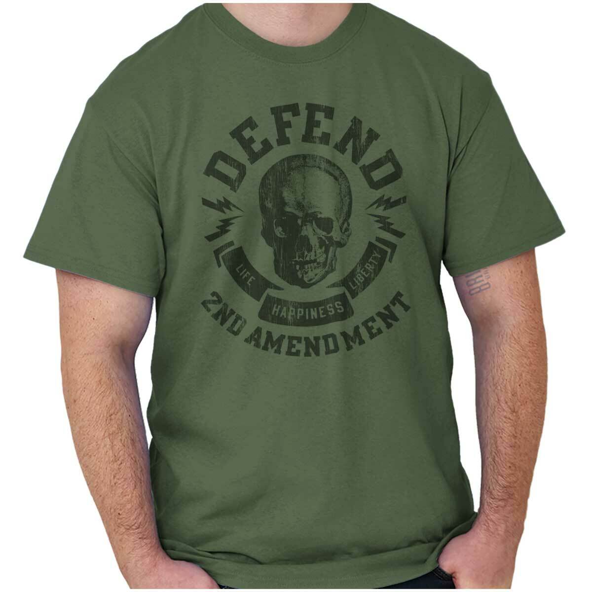 2nd Amendment Skull Defend Gun Rights Pro 2A Womens or Mens Crewneck T Shirt Tee S