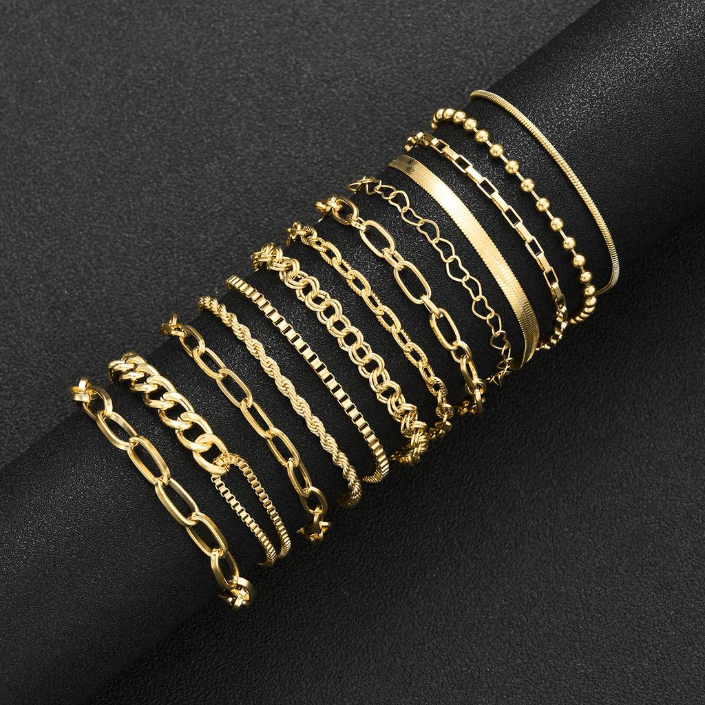 13pcs Boho Chic Minimalist Retro Hip Hop Stackable Bracelets Set For Women Gold Color Texture Multilayer Bracelet Daily Jewelry