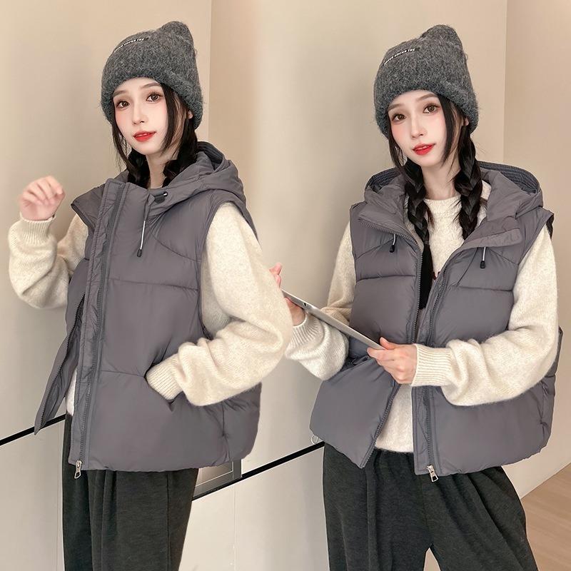 Kapuzenweste kurz aus Baumwolle Damen Herbst und Winter Daunen Baumwolle Weste Jacke Weste