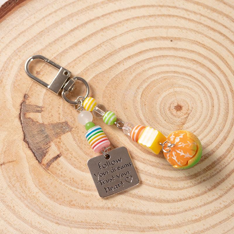

Pastoral small fresh orange keychain cute fruit beaded mobile phone chain pendant bag pendant camera pendant
