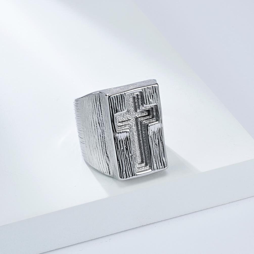 Gothic Punk Men's Ring Oversized Stainless Steel Cross Signet Ring Hip Hop Streetwear Statement Jewelry Bold Gothic Ring for Him