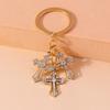 Luxury Rhinestone Crystal Cross Keychain Religious Key Ring Pendants for Key Holder Women Girls Handbag Charms DIY Jewelry Gifts
