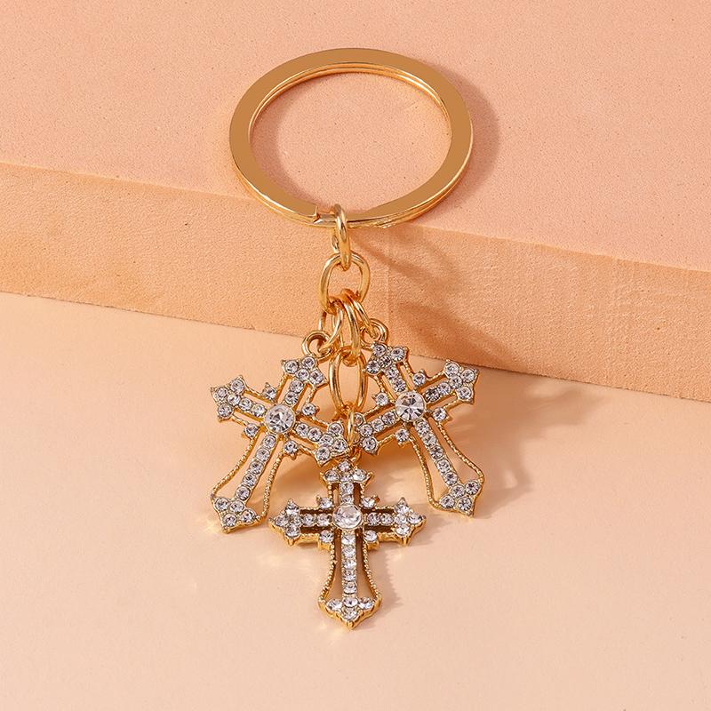 Luxury Rhinestone Crystal Cross Keychain Religious Key Ring Pendants for Key Holder Women Girls Handbag Charms DIY Jewelry Gifts
