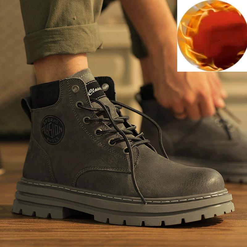 Mode Stiefel Herren High Top Stiefel Herren Lederschuhe Wintermode Plüsch Warme Schuhe Outdoor Damen Schnürstiefel Rutschfest Knöchelstiefel Männlich