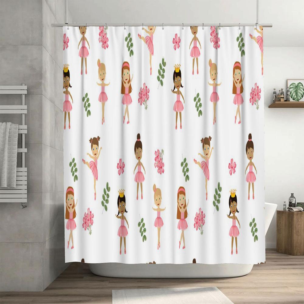 Kids Ballet Girl Print Shower Curtain Waterproof Fabric Bathroom Decor