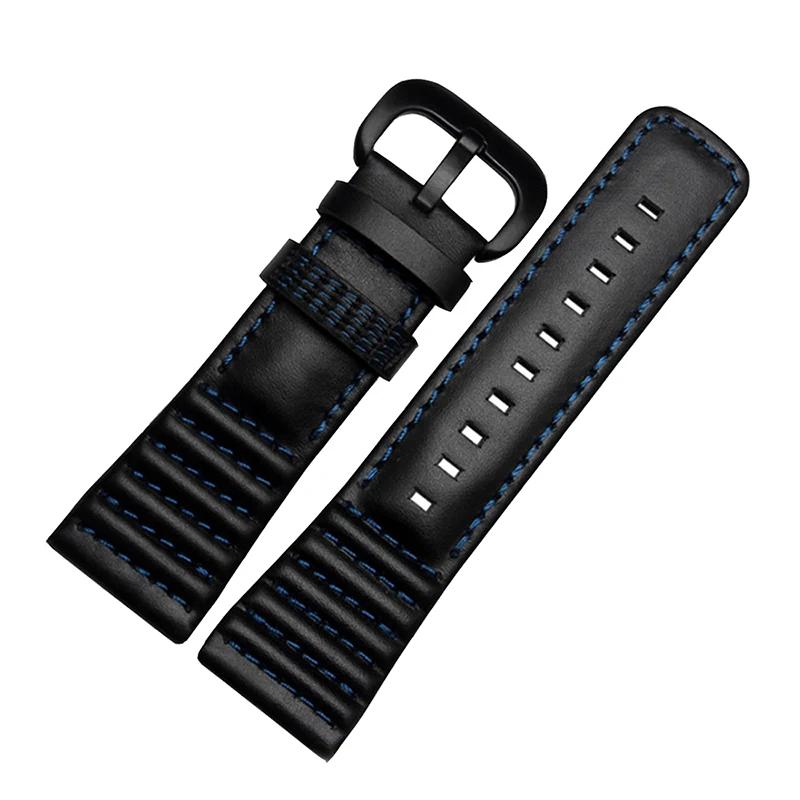 28mm Echtes Leder Schwarz Weiß Orange Rot Blau Nähte Armband Uhrenarmband Schlaufen Für SevenFriday Armband P1 P2 P3 Serie Schnalle