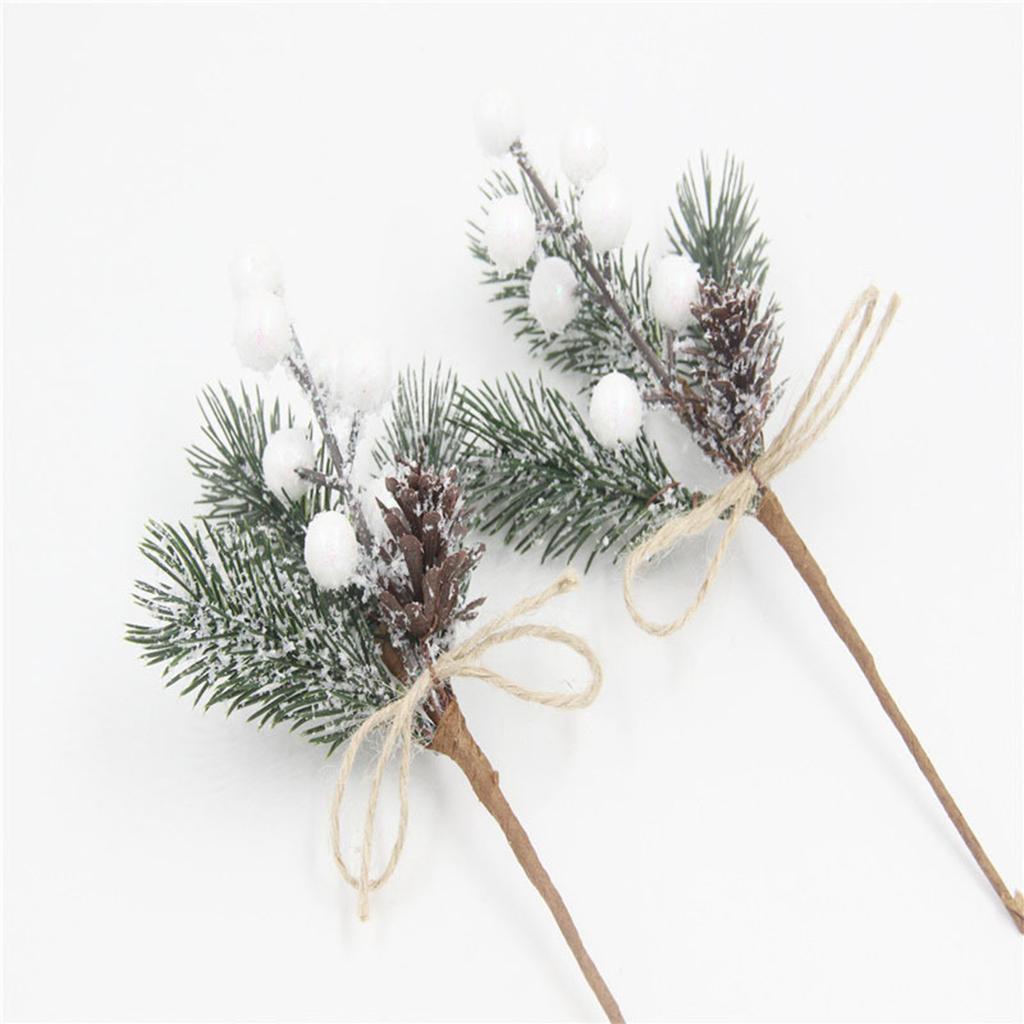 Red Stems Branches Christmas Berries Decor Artificial  Cones Branch Craft Wreath Pick