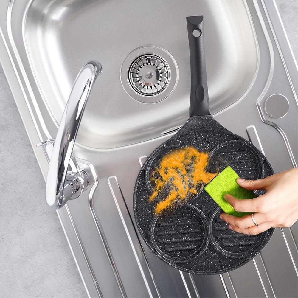 Granite grill pan for burgers and eggs, 4 holes, GRANDE, 26.5 cm