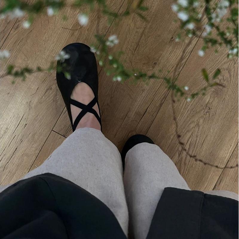 Fashion casual design cross elastic band women flats round toe soft leather moccasins retro mules slip on loafers zapatillas de mujer