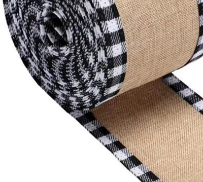 2 Yard Christmas Buffalo Plaid Wired Edge Ribbons Burlap Lace Fabric Craft Wrapping Ribbon Rolls With Checkered Edge 6.3CM Wide