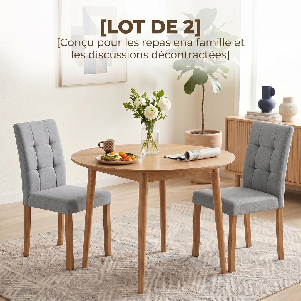 Dining Chairs, Set of 2, Linen-Effect Upholstered Seat, Light Grey