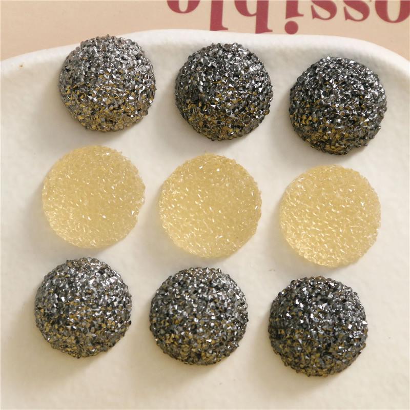 Lux Black Silver Rhinestone Resin Accessories: Half-Round DIY Earring, Hair Clip, Phone Case Material.